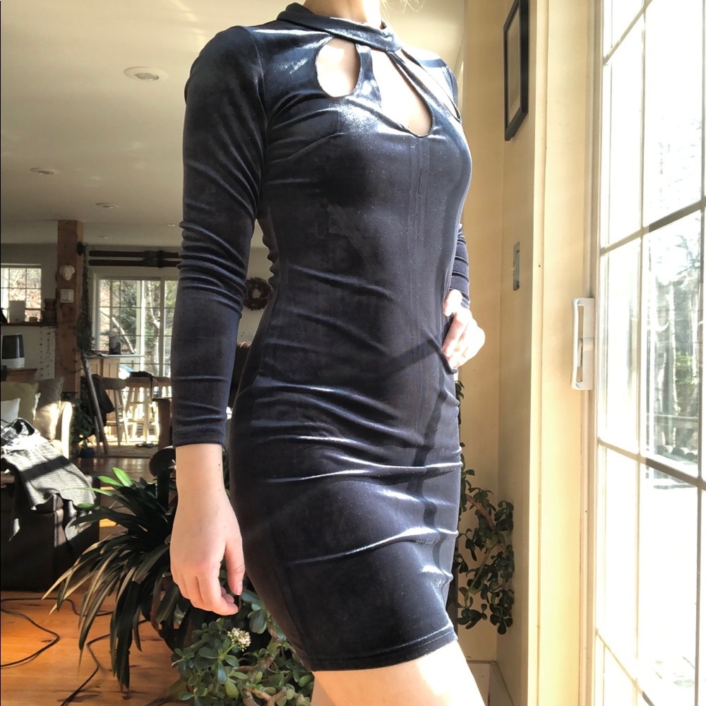 Blue Velvet Bodycon Dress